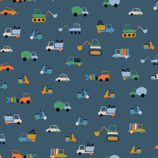 ?Jersey Traffic blauw met voertuigen GOTS