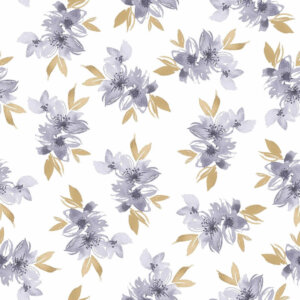 Jersey Digital Flowers And Leaves White/Lavender